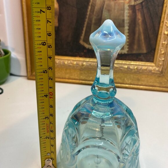 Vintage FENTON Blue Opalescent Bell Approx 7” x 4” Moons And Stars - Picture 7 of 8